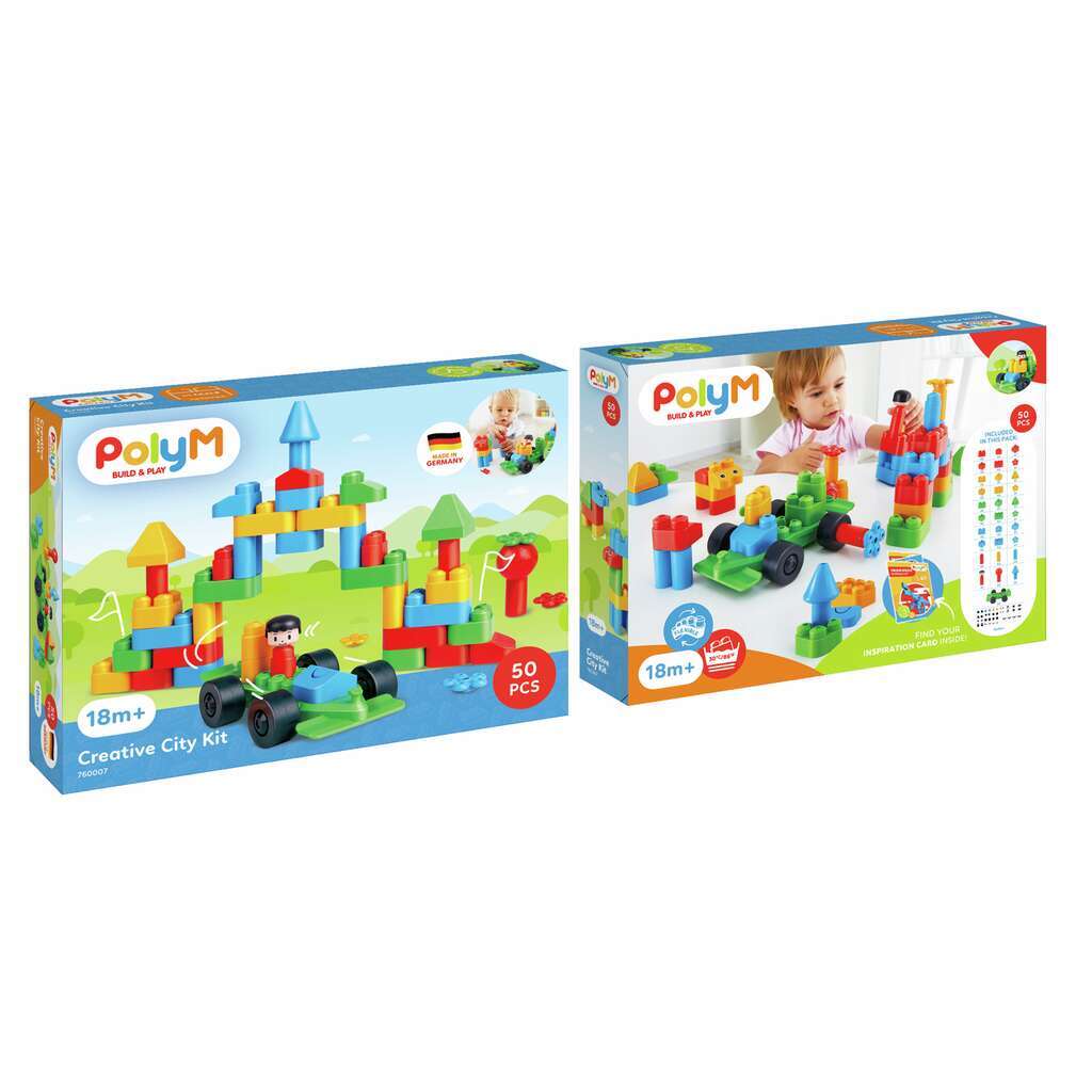 Poly M Creative City Kit 軟積木 - 創意城市套件 (49件) | 材質柔韌無尖角，讓孩子安心抓握與拼砌 | 適合 1.5－5 歲