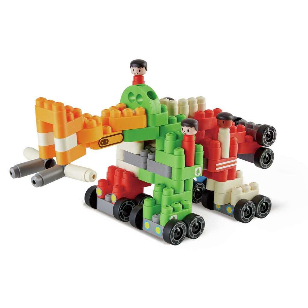Poly M City Vehicles 都市交通工具積木套裝 (130pcs) | 材質柔韌無尖角，讓孩子安心抓握與拼砌 | 適合 2 歲+